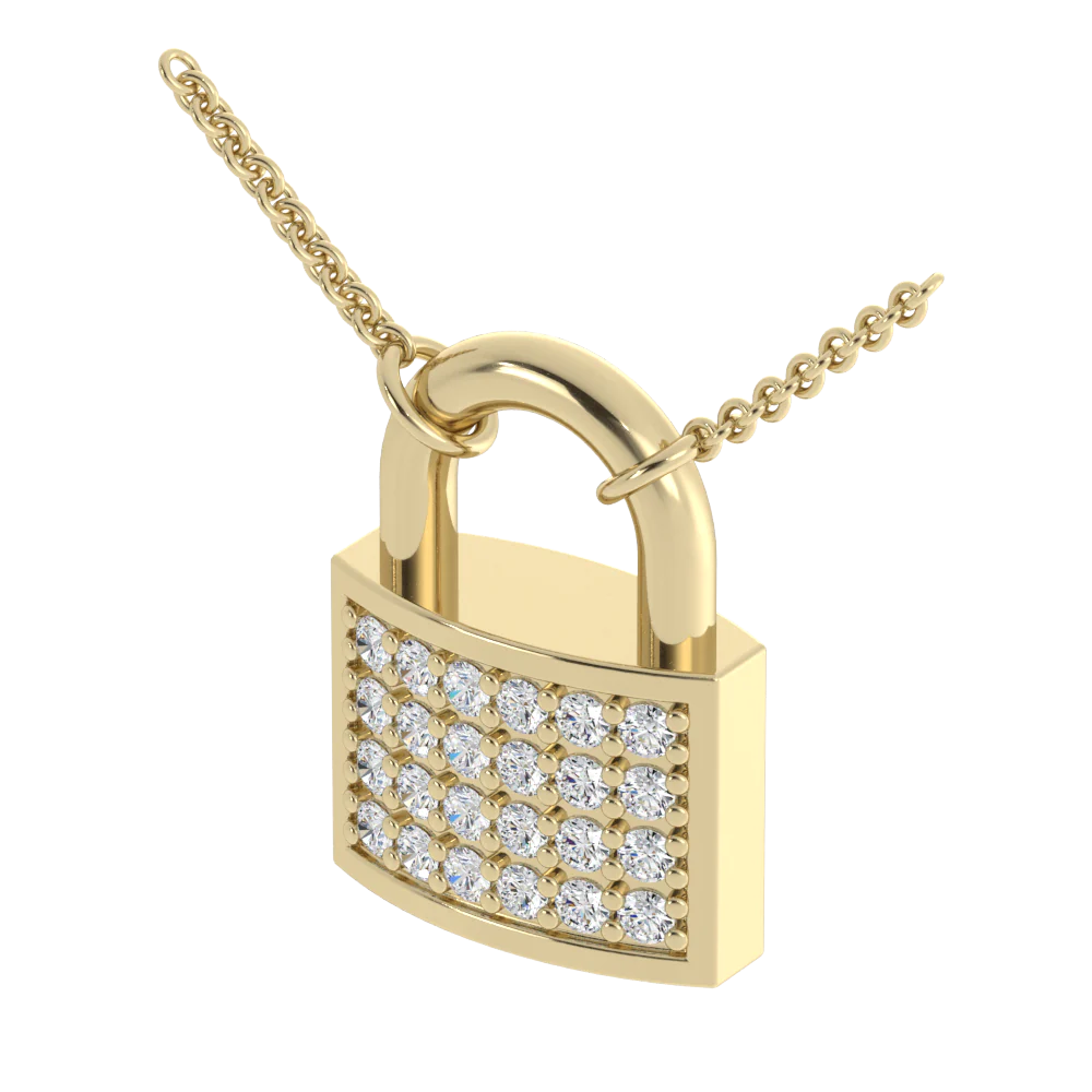 Gold pendant padlock design with diamond for women in slanted position - 14k solid gold